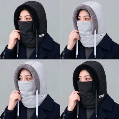 4 Pcs- Set Black and Ash Color Winter Thick Warm Windproof Hat with Ear Flaps